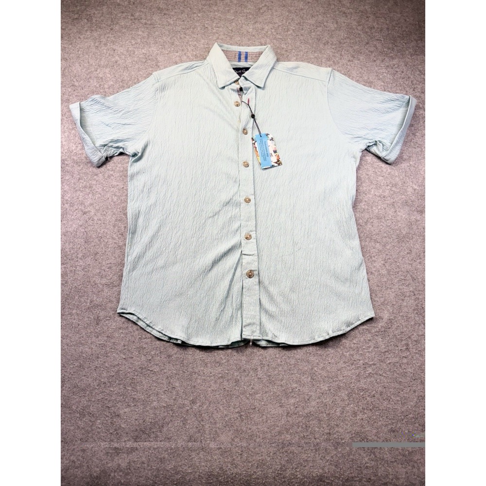 Robert Graham Button Up Mens L Blue NWT Tailored Modern Americana Short Sleeve